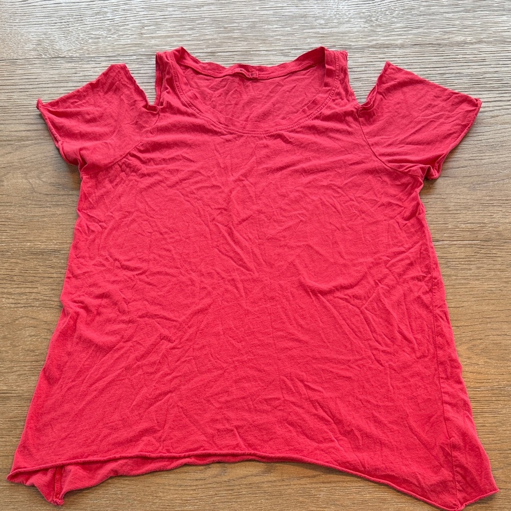 LA Made Red Cold-Shoulder Scoop Neck Tee